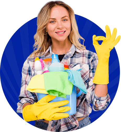Girl with cleaning and sanatizing products
